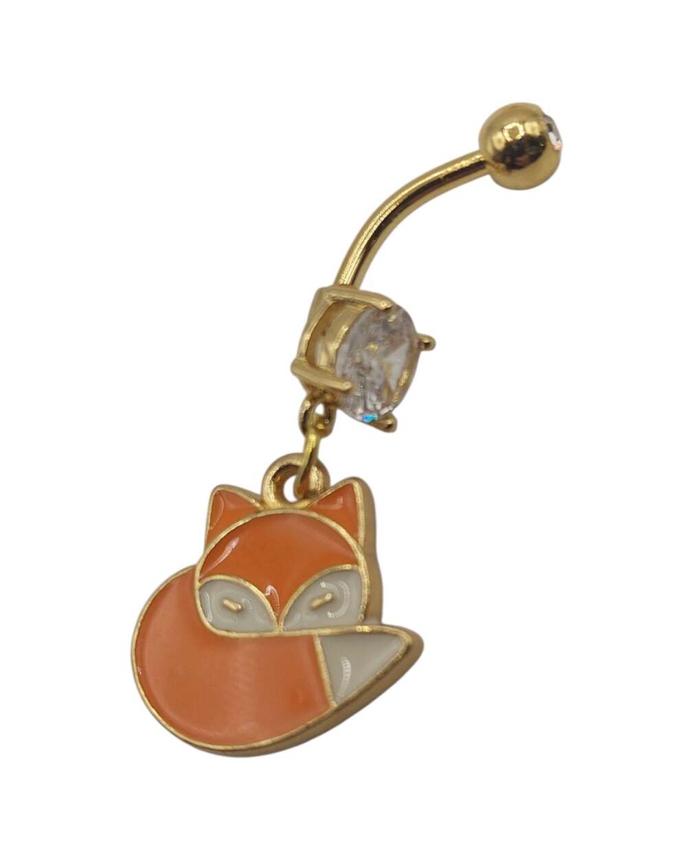 14G Gold Tone Enamel Cute Orange Fox Dangle Belly Button Ring